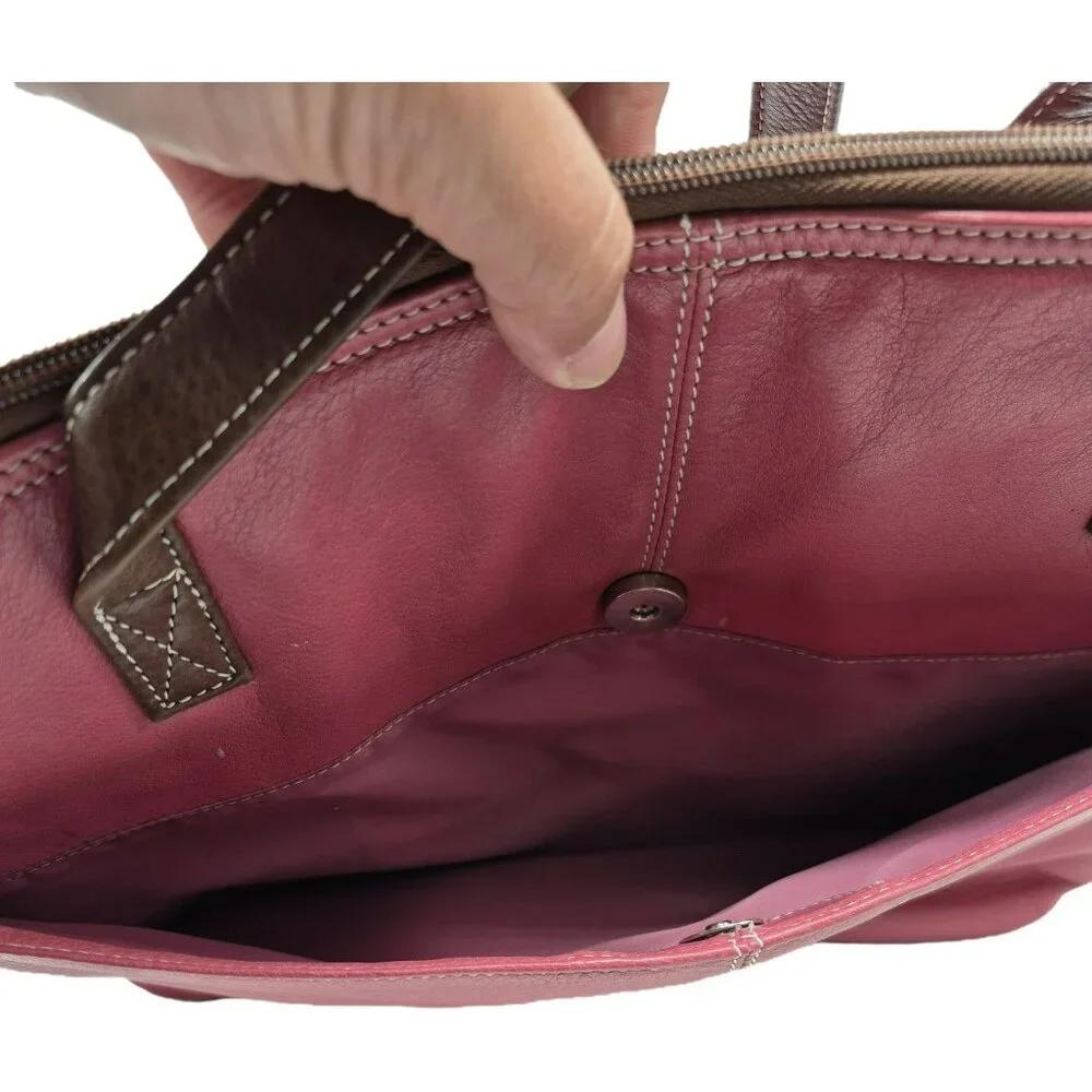 Wilsons Leather Pelke Studio Laptop Tote Bag Pink & Brown Shoulder Straps Work